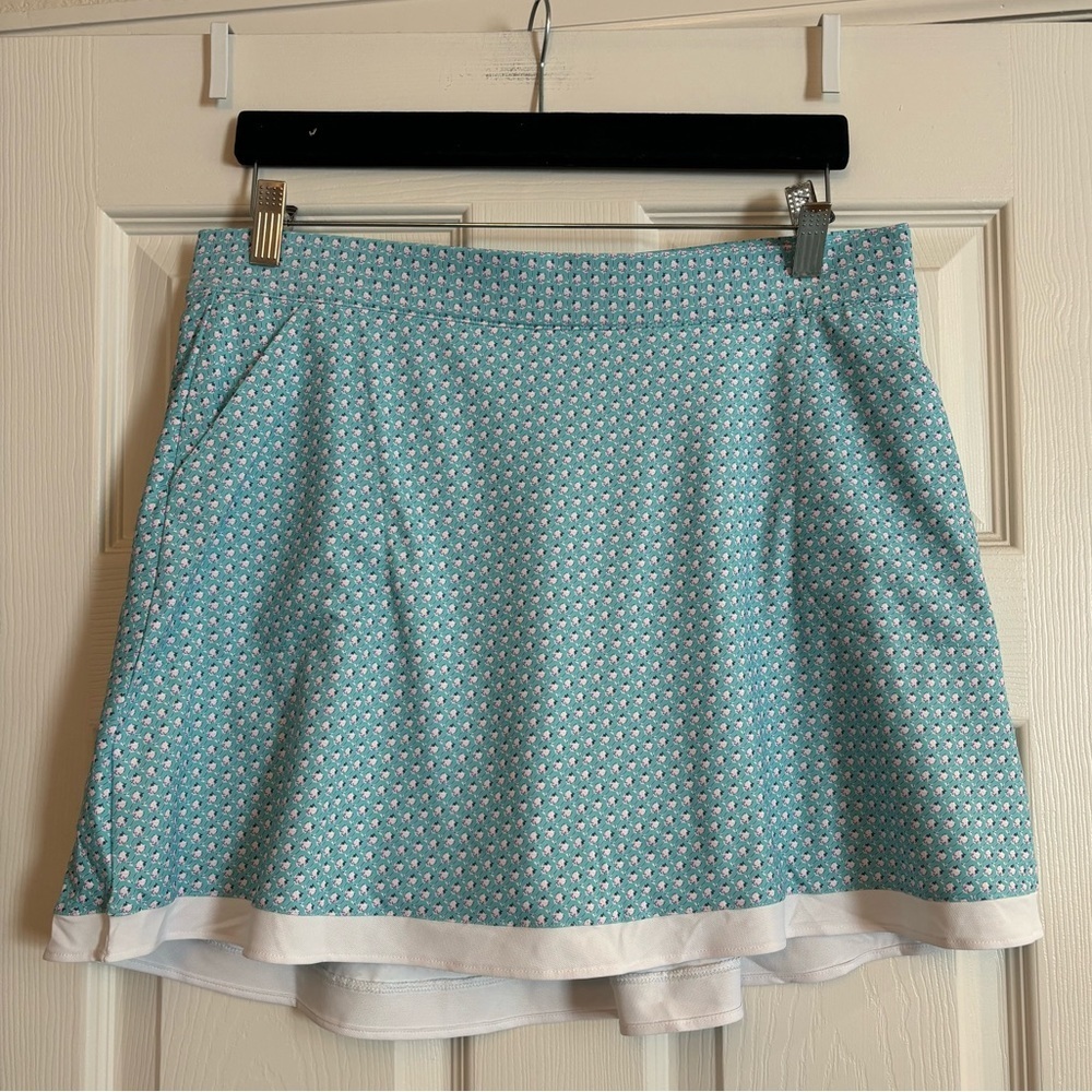 Peter Millar Aqua Patterned Golf Skort With White Trim
